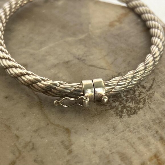 Sterling Silver 925 5MM Twisted Hinged Oval Bangle Bracelet Sz 7" - Picture 11 of 16